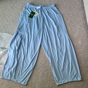 HALARA Mid Rise Elastic Waistband Drawstring Pocket Palazzo Flowy Wide Leg  M